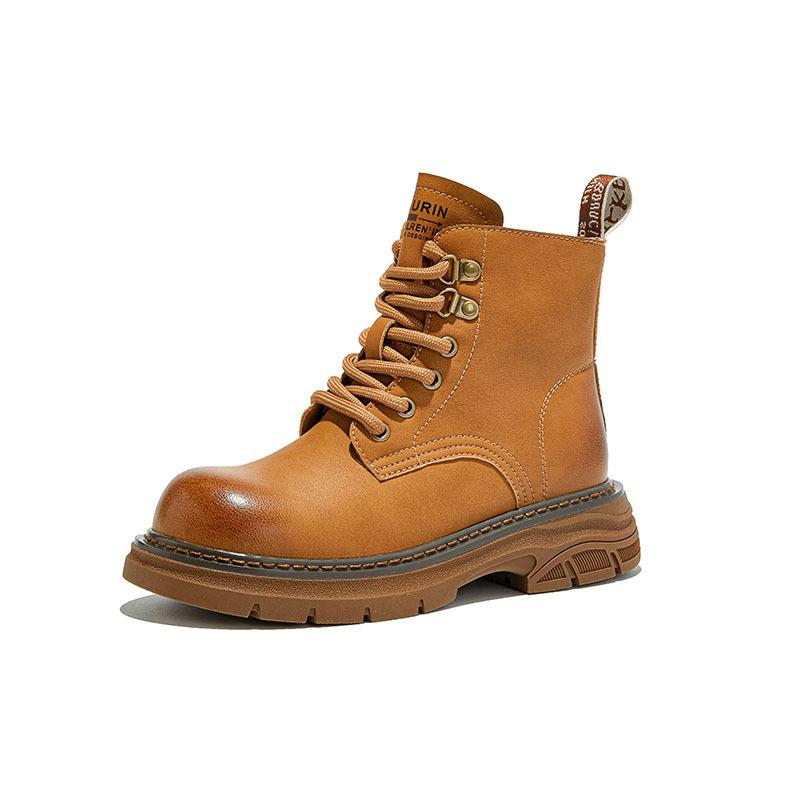 Leather rhubarb boots women's 2025 autumn and winter new retro polished Martin boots casual boots British style tooling short boots
