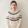 Women's Cashmere Color Block Round Neck Long Sleeve Sweater - Thick, Loose, Slimming, Warm Jacquard Knit for Autumn and Winter