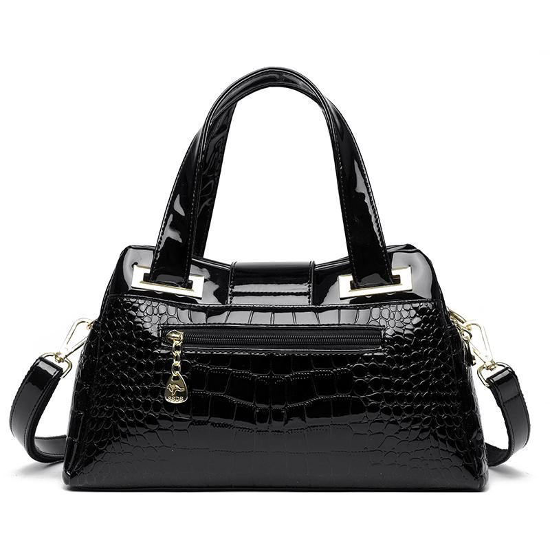 Women’s Crocodile Texture Top Handle Bag with Gold Buckle Casual Chic Shoulder Handbag for Daily Office Use