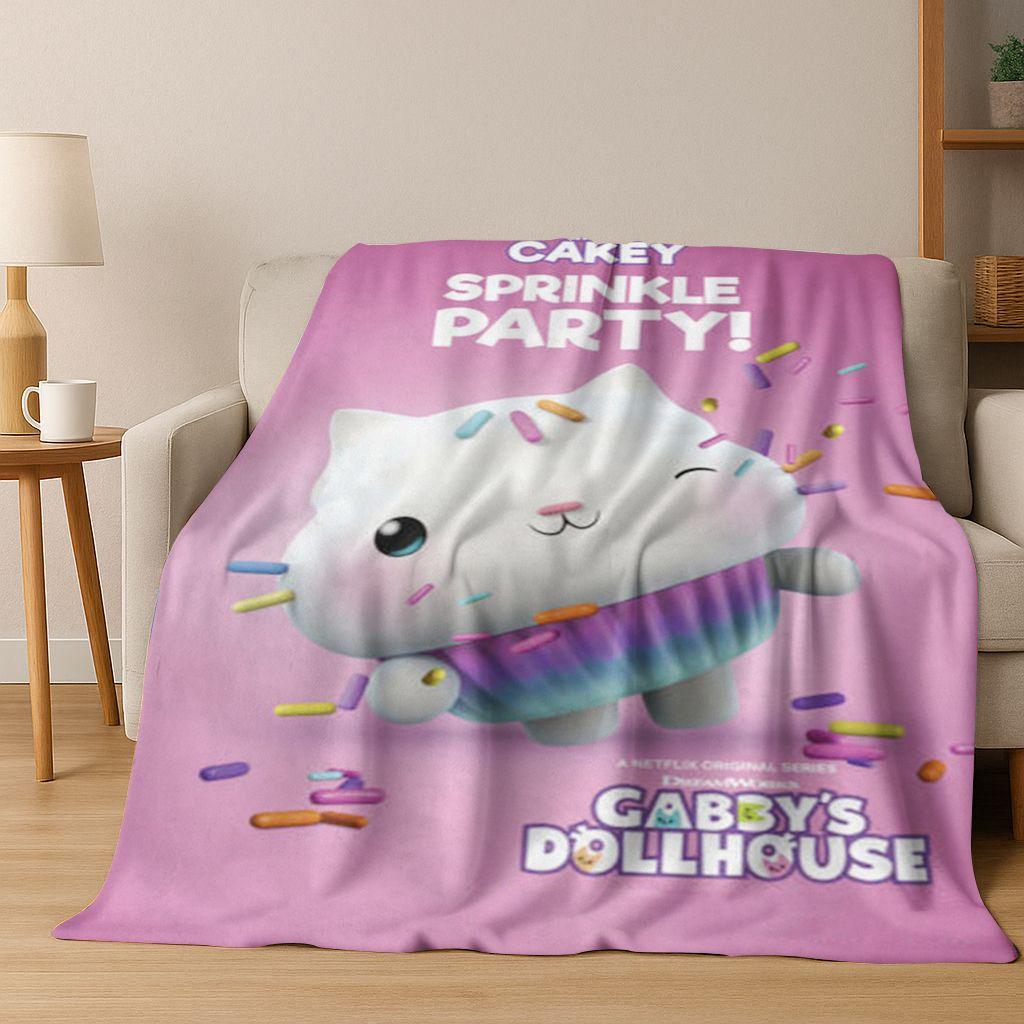 Cute Gabbys Dollhouse Cartoon Girl Kids Flannel Blanket Soft Warm Throw Blanket for Bed Bedroom Room Living Room Christmas Gift