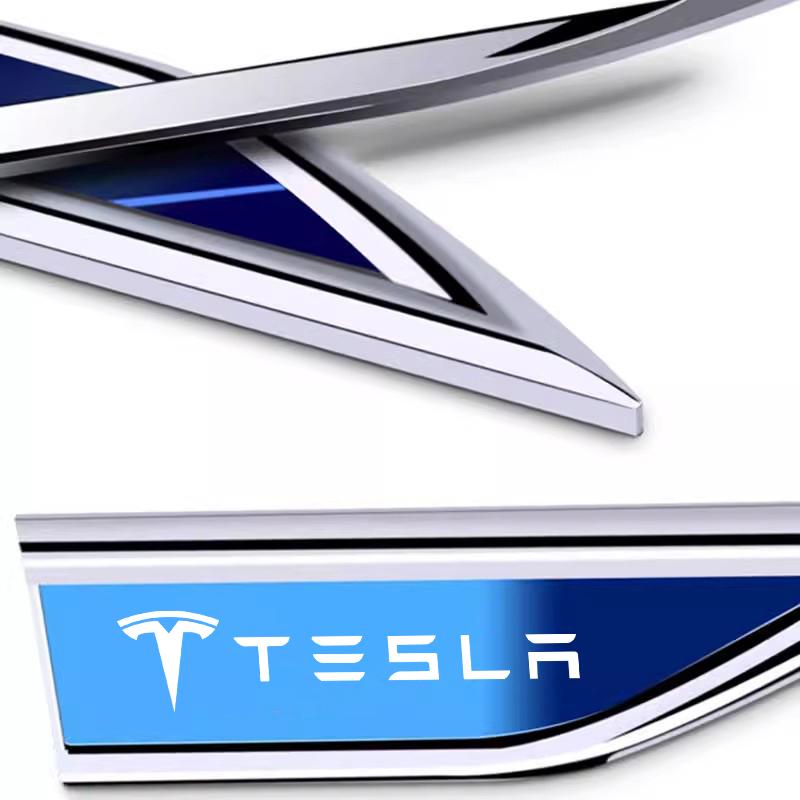 AAAIO1 2Pcs Creative Car Metal Mudguard Sticker Auto Body Decal Decoration For Tesla Model 3 Y S X Cybertruck Juguete Coil SpaceX