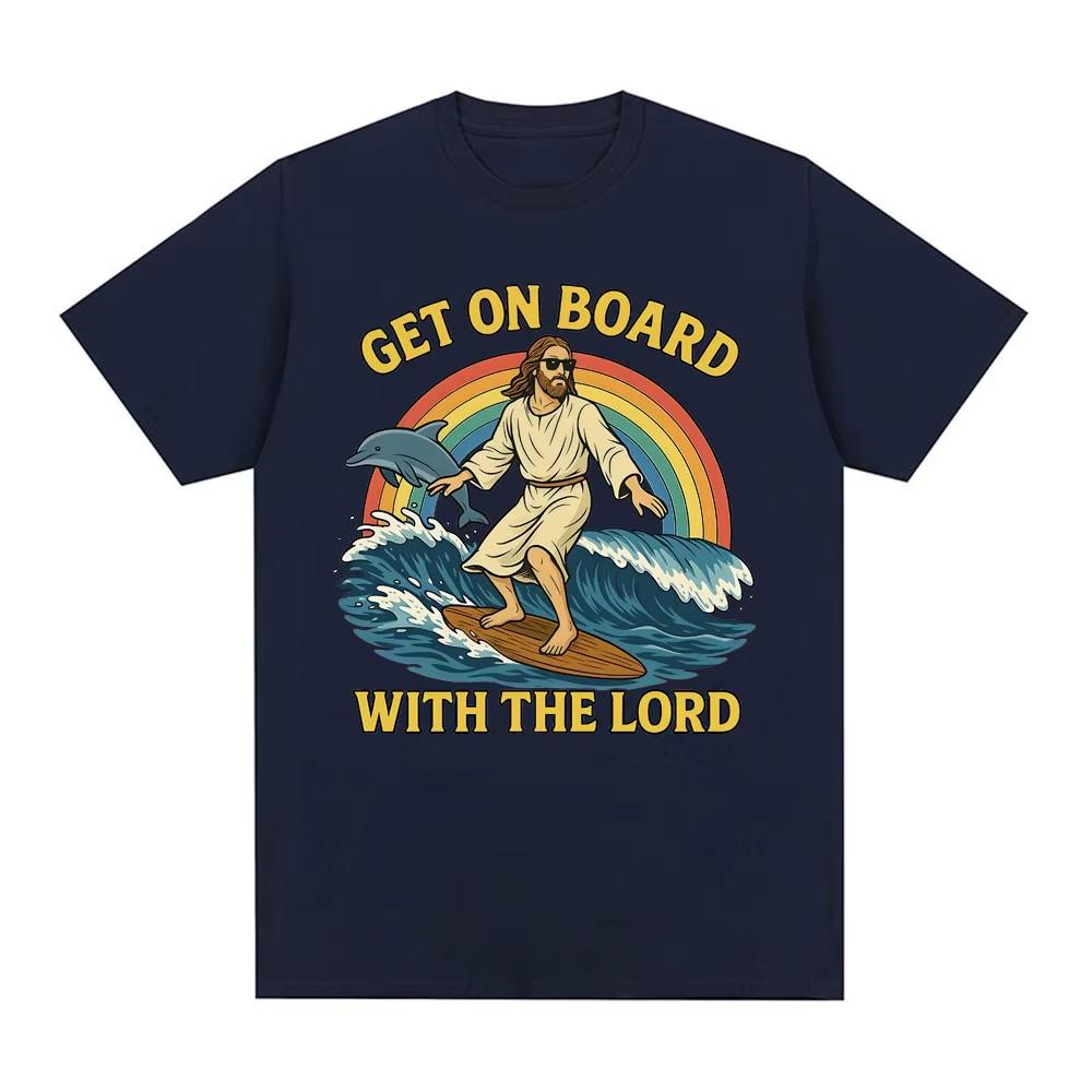 Boarding The Lord Funny Jesus Meme Tshirt 2026 Springsummer Men Women Casual Pure Cotton Fashion Street Wear Y2K Tshirt