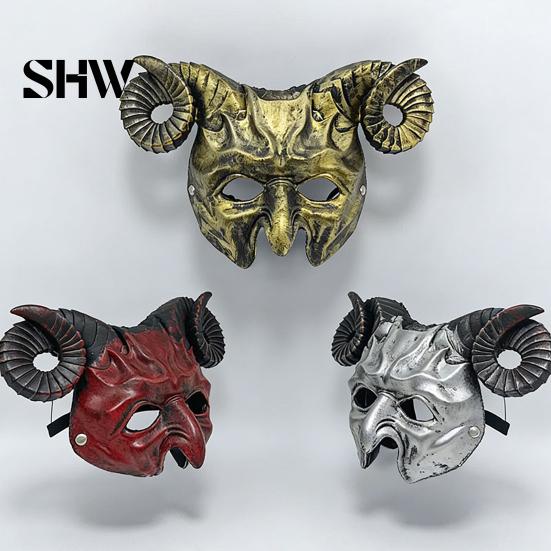 Lightweight Comfortable Headwear Gothic Goat Head Masque with Horns, Adult Demon Skull Secret Room Role Play Masque, Scary Animal Cosplay Costume for