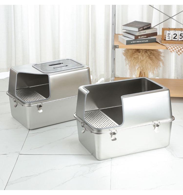 Stainless Steel Extra Large Enclosed Cat Litter Box - Odor & Splash Proof