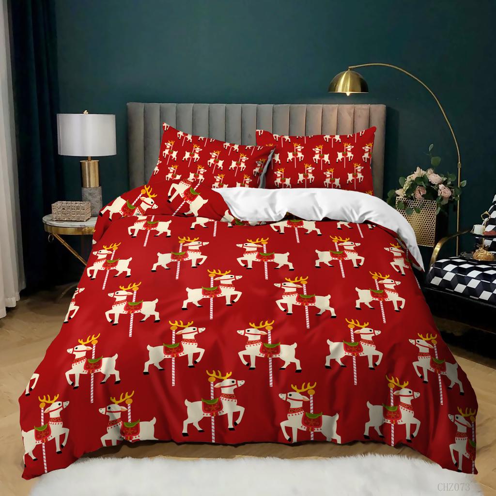 Christmas Duvet Cover Cartoon Merry Chirstmas Santa Claus Elk Quilt Cover Green for Children Adults Holiday Gifts Bedroom Decor