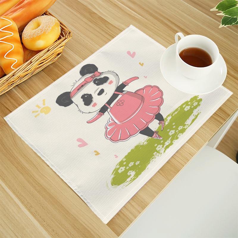 Cartoon Panda Print Linen Dining Table Mats Alphabet Kitchen Placemat 30X45cm Coasters Pads Bowl Cup Mat