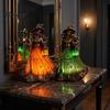 Desktop Night Light for Bedroom Halloween Witch Tabletop Lamp, Gothic with Broom & Lantern, Retro Style Desk Lamp USB Powered Spooky Ambient