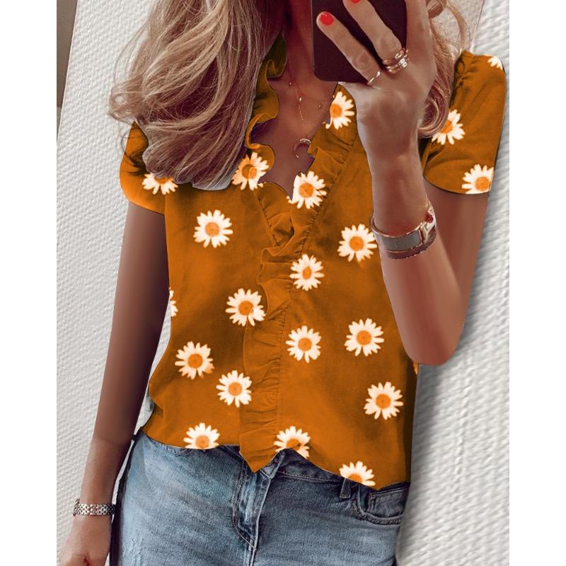 Wish spring and summer new long-sleeved ruffle shirt women's shirt