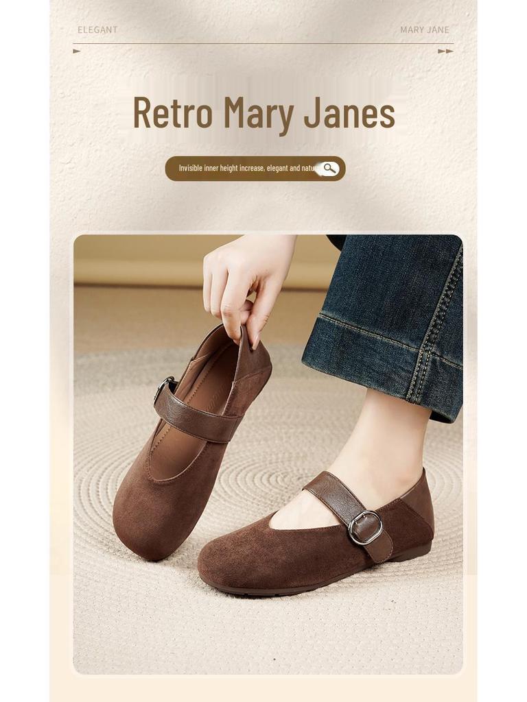 2025 Autumn Retro Korean Leopard Print Sheepskin Mary Janes with Hidden Heel & Soft Sole