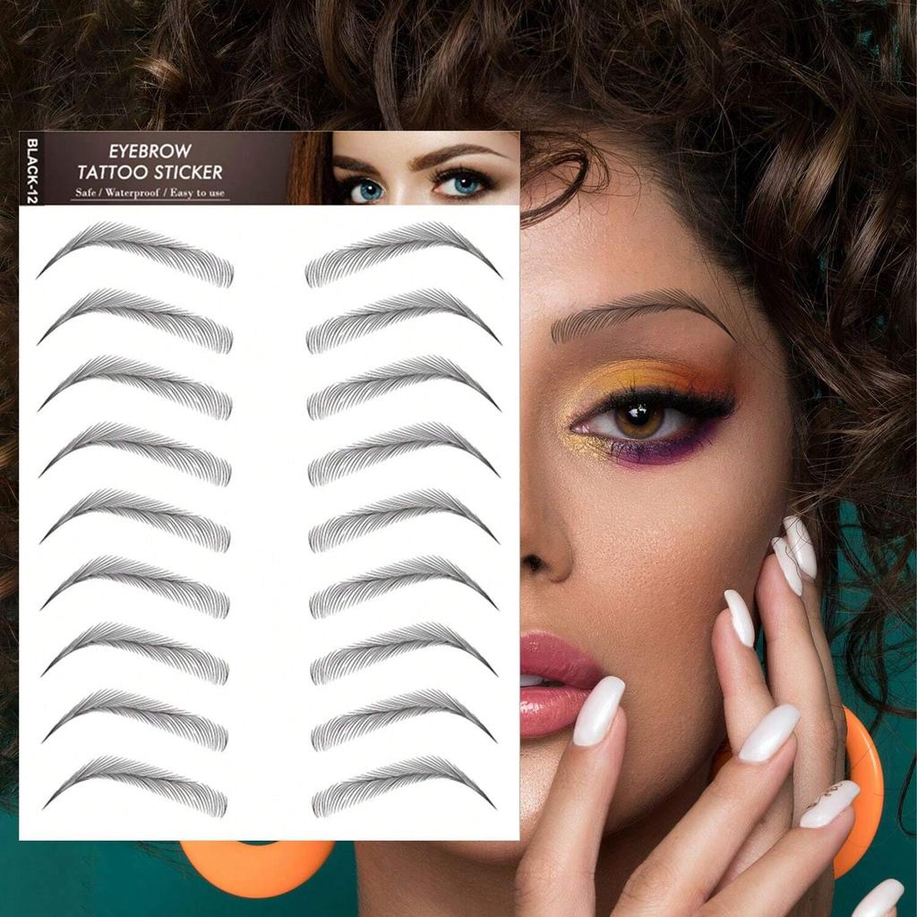 1 Sheet 6D Natural Black Brown Eyebrow Tattoo Sticker, Waterproof And Sweatproof Party Prom Dress Up Quick Makeup Disposable Temporary Eyebrow Tattoo