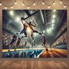 High-Energy Basketball Tapestry, Dynamic Slam Dunk Scene Under Bright Stadium Lights, Bold Sports Wall Art