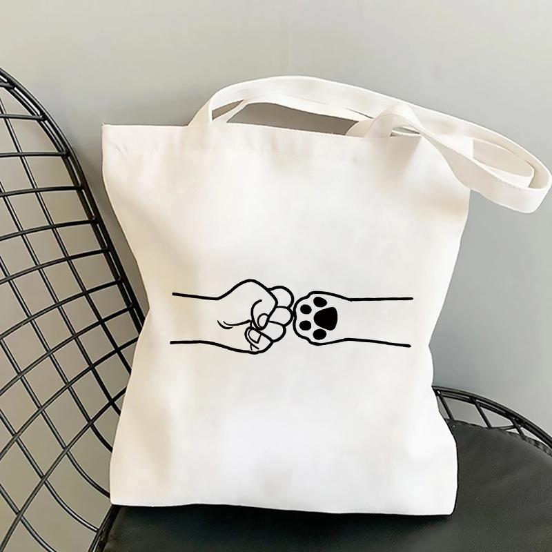 Lustige Hunde Pfote und Fußabdruck Canvas Tragetasche Damen Shopper Taschen Bedruckte Handtasche Geschenk für Frauen Einkaufstasche Strand Umhängetasche