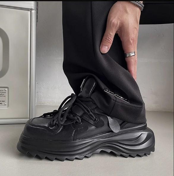 Original Niche Cowhide Square Head Men's Platform New Dad Shoes Sports Single Shoes Heightening Straps Casual Shoes Punk
