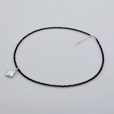 Girls Crystal Necklace Natural Freshwater Pearl Pendant Black Crystal Necklace Small Clover 925 Silver Pendant Necklace