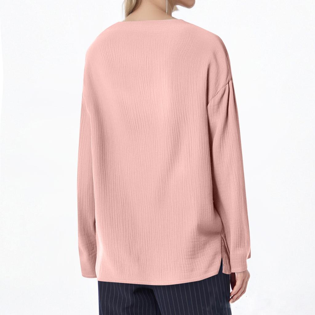 Women's Casual Loose Fashion Long Sleeved Solid Color Pile Pile Collar Fold Top