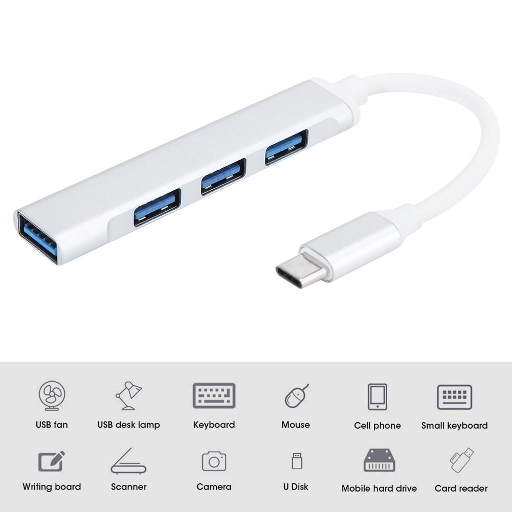 4Port USB 3.0 Hub MultiFunction Type C Splitter Extender Dock Adapter OTG PC(Silver )