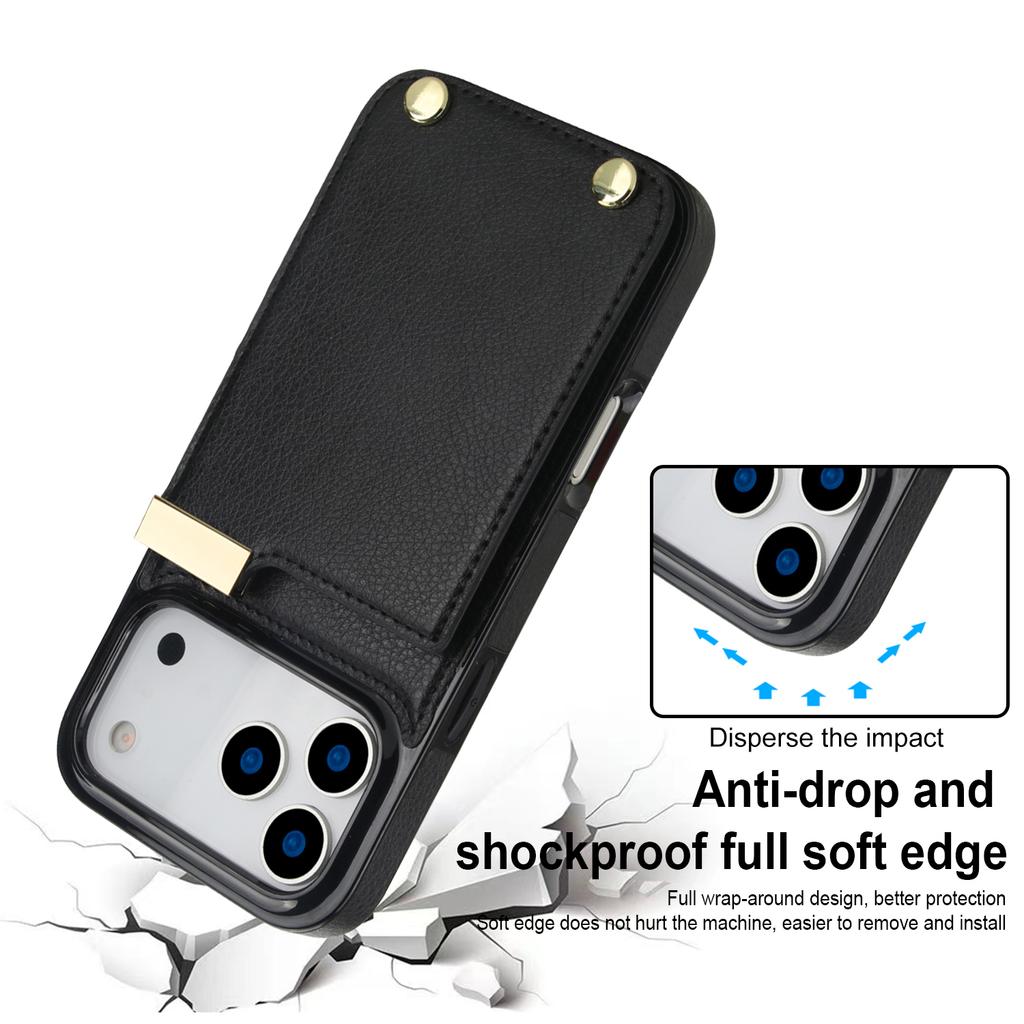 For iPhone 17 Pro Max Case TPU + PU Leather Hardware Decor Phone Cover with Card Holder