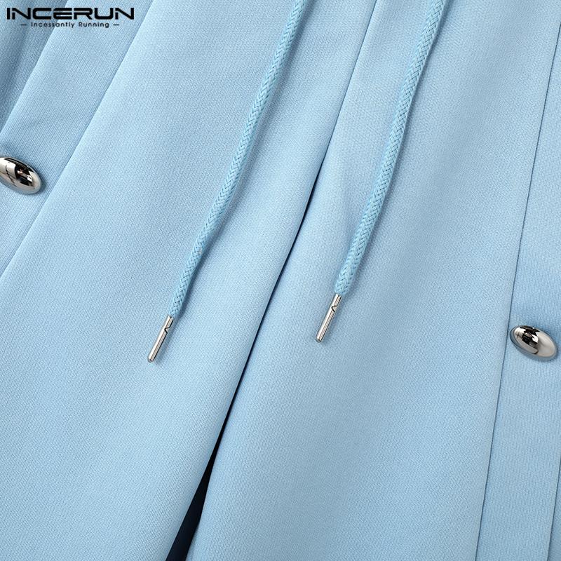 INCERUN Pantaloni lungi de primăvară cu talie înaltă pentru bărbați, casual, cu crăpături, nasturi și șnur