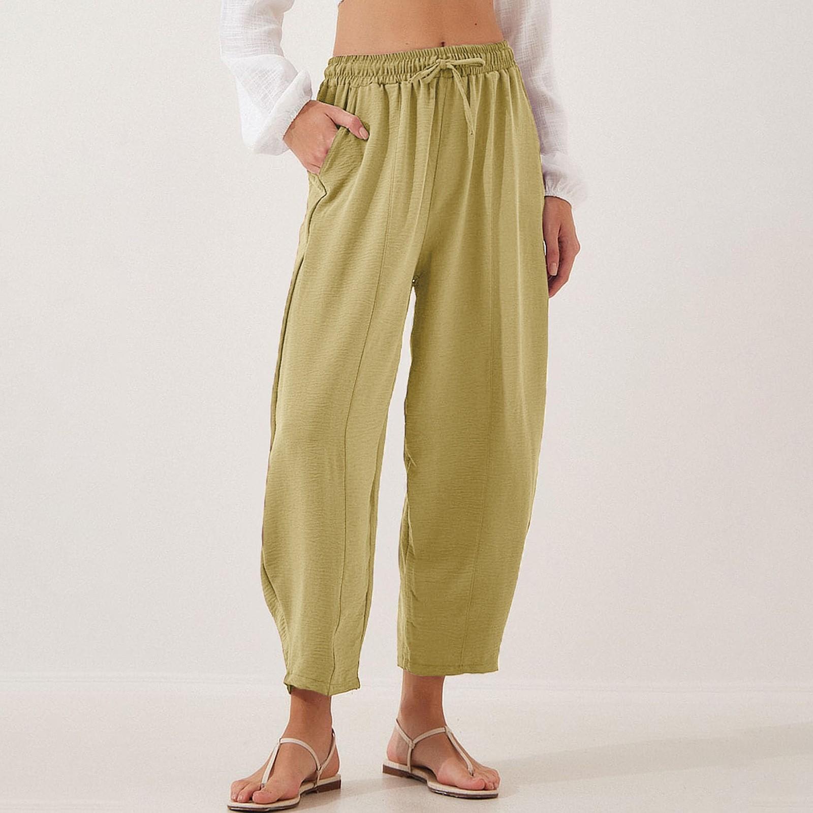 

Женские летние брюки с высокой талией, повседневные брюки с карманами XL хаки