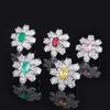 New Ring Accessories Colorful Gemstones Exaggerated Zirconia Flowers Emerald Green Paraiba Fashion High-end Women's