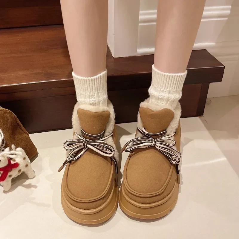 Fashion Women's Fashion Flat Snow Boots Winter New Round Head Suede Front Strap Non-slip Comfortable Thick Soled Cotton Shoes