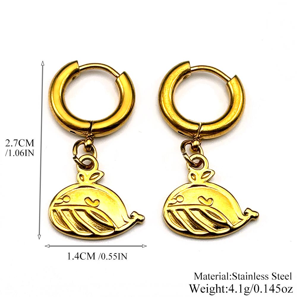 Cute Cartoon Whale Dangle Hoop Earrings For Women Men Stainless Steel Ocean Animal Drop Earring Daily Jewelry Accessory