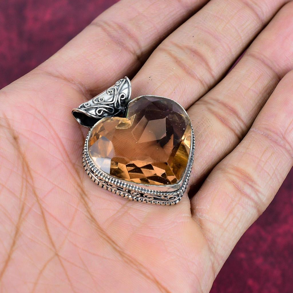 Morganite Pendant, Handmade Gemstone 925 Solid Sterling Silver Pendant Antique Jewelry, For Engagement Gift