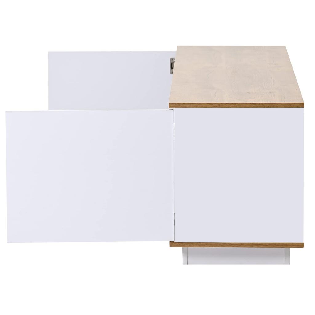 TV Lowboard 180cm Breite LED Beleuchtung, Moderner TV Schrank 2 Schließfach 4 offenes Regal, Wohnzimmer Esszimmer, Weiß & Eiche, 180 x 40 x 50 cm