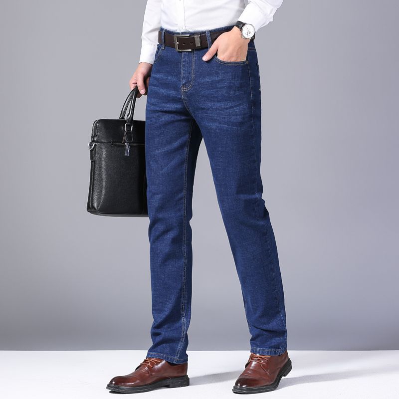 Men's Fashionable Stretch Straight-Leg Business Jeans: Durable Work Trousers