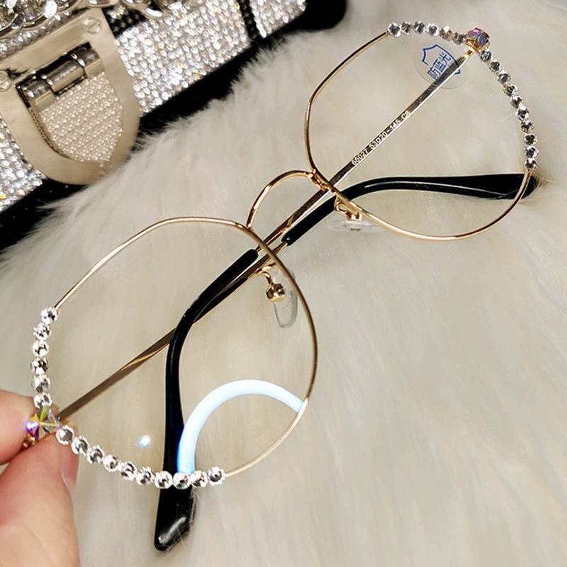 

Очки со стразами против синего цвета для женщин с глазами без макияжа, для похудения, очки, зеркало с плоским светом для фотосъемки Magic [Source factory straight hair]