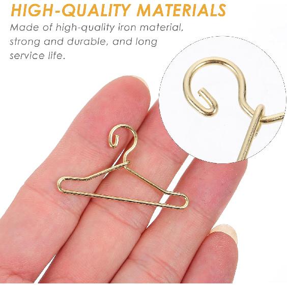 50Pcs Mini Clothes Hangers Metal Doll Clothes Dress Outfit Holders Wire Rack Stand for Miniature Dollhouse Gown Closets Toys Bedroom Accessories
