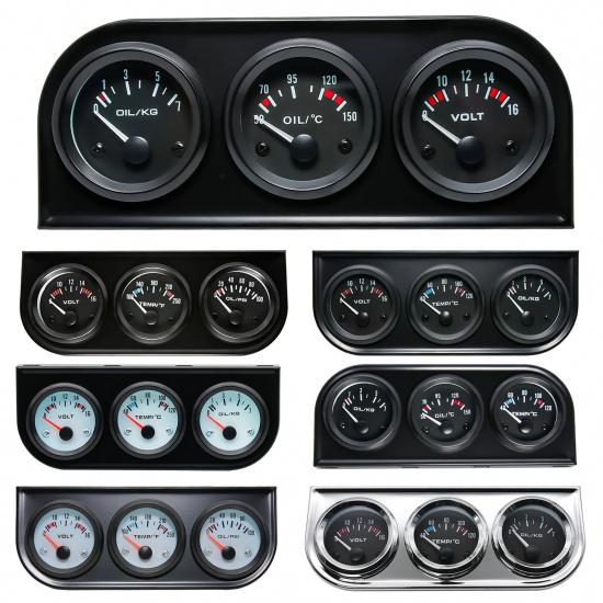 2'' 52mm 3 in 1 LED Back-lit Gauges Voltmeter Water  Oil Pressure Oil temperature Electrical Gauge 3 in 1 Kit Meter
