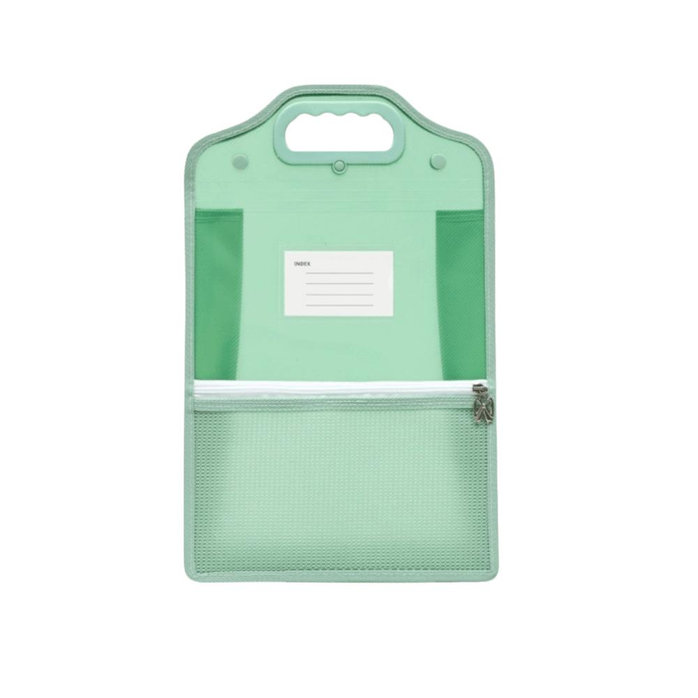 Zipper-Type A4 Document Bag Large Capacity Student Book Bag  After-school Cram School Green