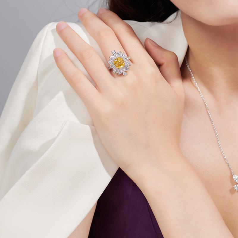 Radiant Goose Yellow Zircon Diamond Women's Ring with Colored Stones