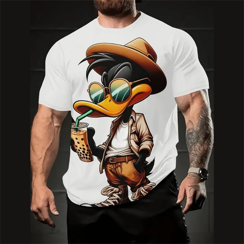 Fun Cartoon Duck Print Men's T-Shirt Casual Summer Casual Short Sleeve Pullover Fashion T-Shirts Outdoor Male Overszied Clothing