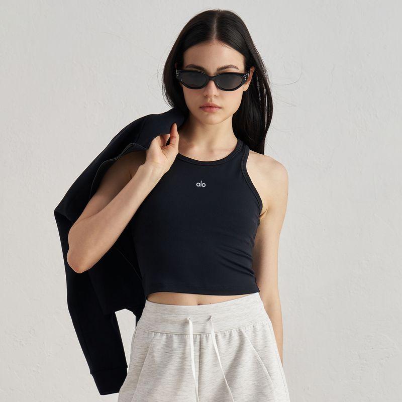 

Aloneadv Yoga Clothes Exercise Vest Women Summer Training Fitness Thread Sleeveless I-Shaped Exercise Top Black XL