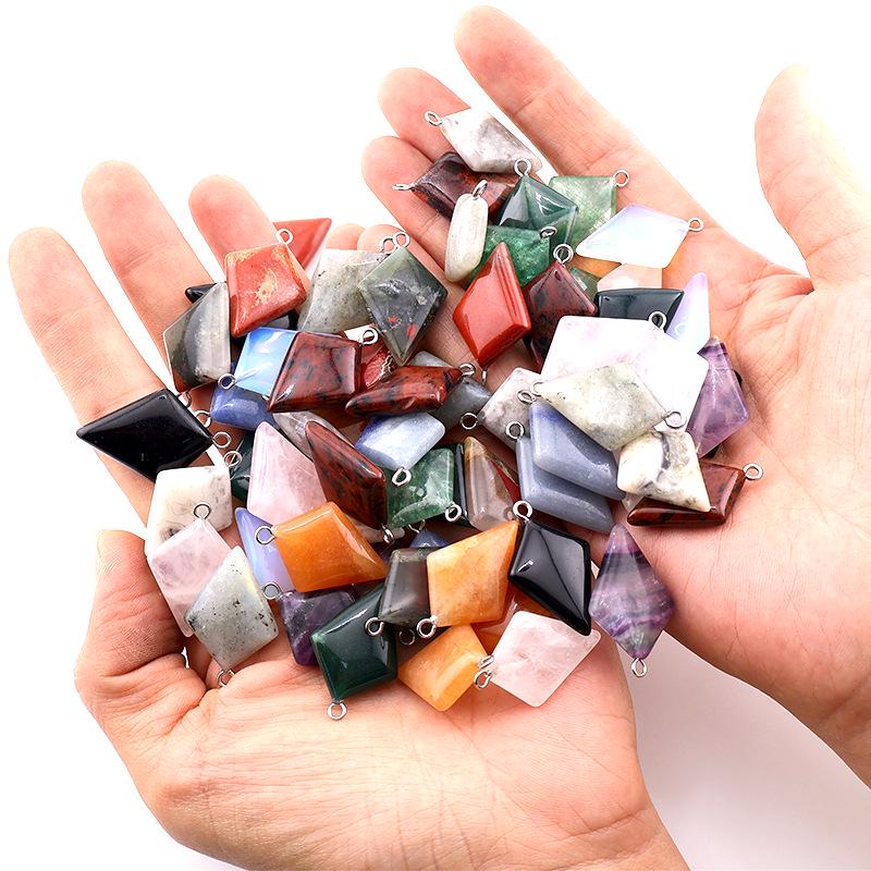 Natural Stone Rhombus Crystal Pendant for DIY Jewelry