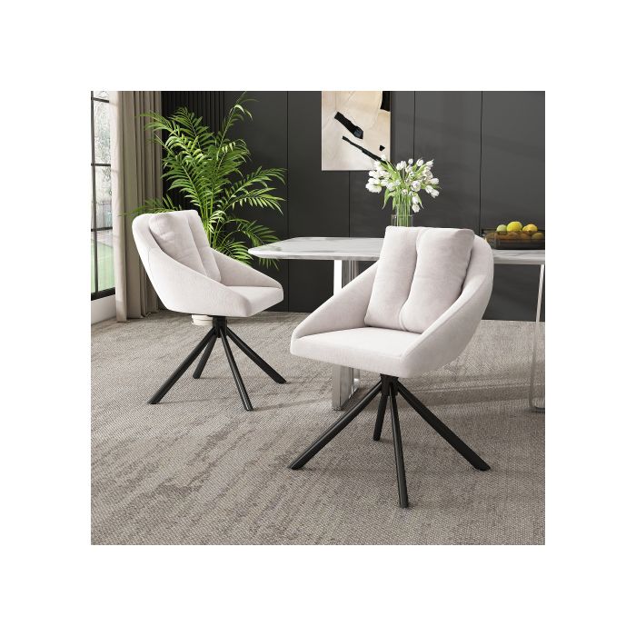 Chaises de salle à manger modernes - MUVOE - Modèle contemporain - Revêtement velours beige - Cadre métal - Lot de 6