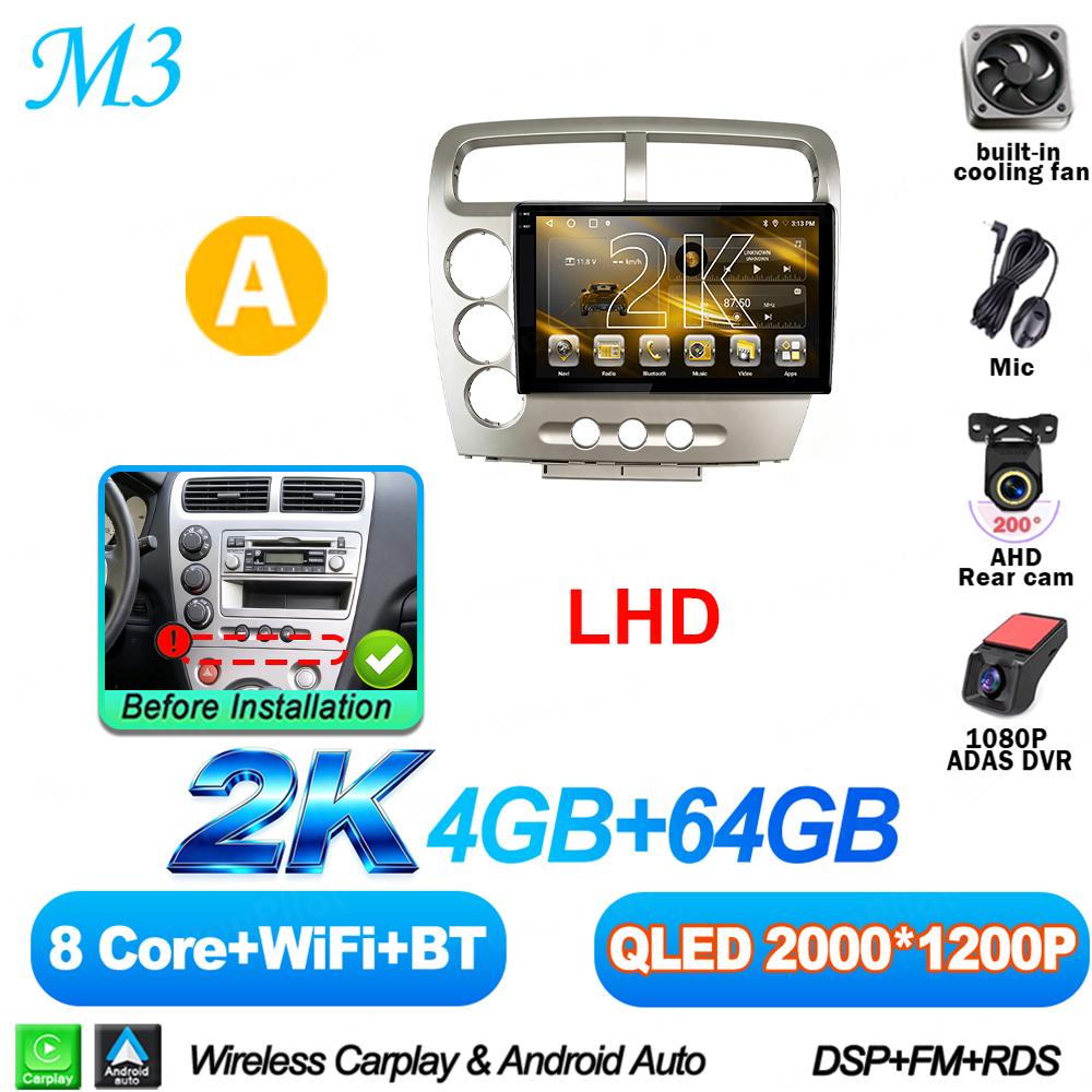 Android 16 For HONDA Civic EP3 2000-2005 Car Radio Stereo Head Unit Multimedia Video Player GPS Navigation 2K QLED 9 Inch 8 Core