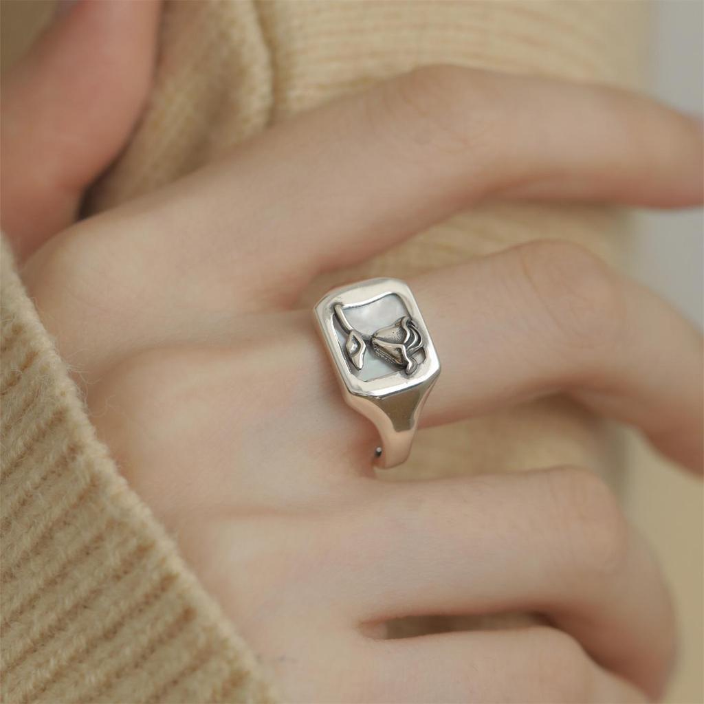 Yin Taifei Retro Brons & Zilver Rozenbloem Fotolijst Ring - Modieuze Open Band Sieraden voor Vrouwen