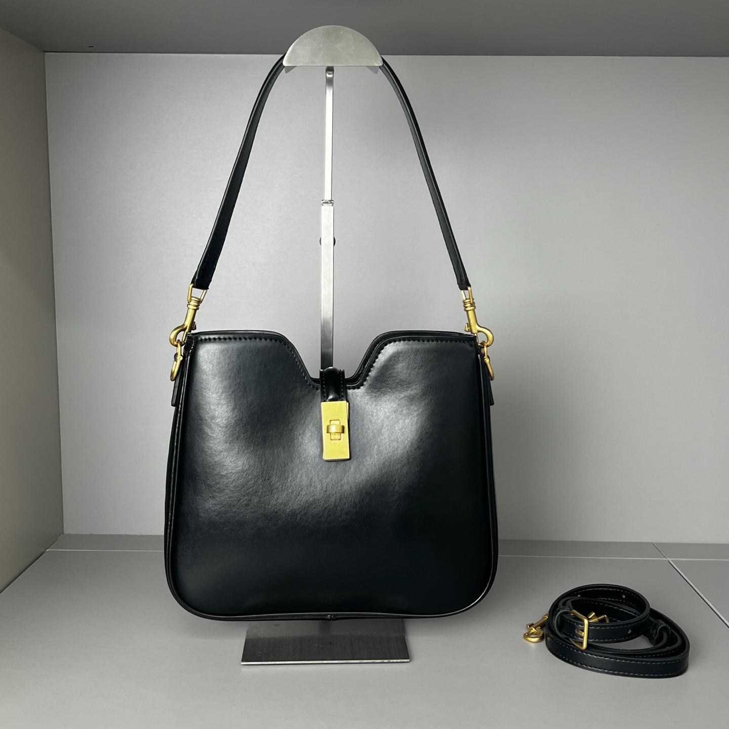 

Кожаная сумка-ведро, сумка-багет под мышкой для поездок на работу soft 16, большая вместимость, на одно плечо, через плечо 25x5x22cm чёрный