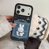 Denim Pocket Card Holder Case With Embroidered Rabbit IPhone 14 Pro Max 15 16 Soft TPU Shockproof Cover