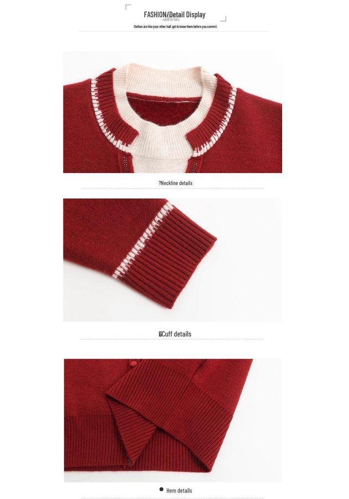 Winter Faux Two-Piece Velvet Sweater for Chinese New Year - Warm Base Layer for Middle-Aged and Elderly Women