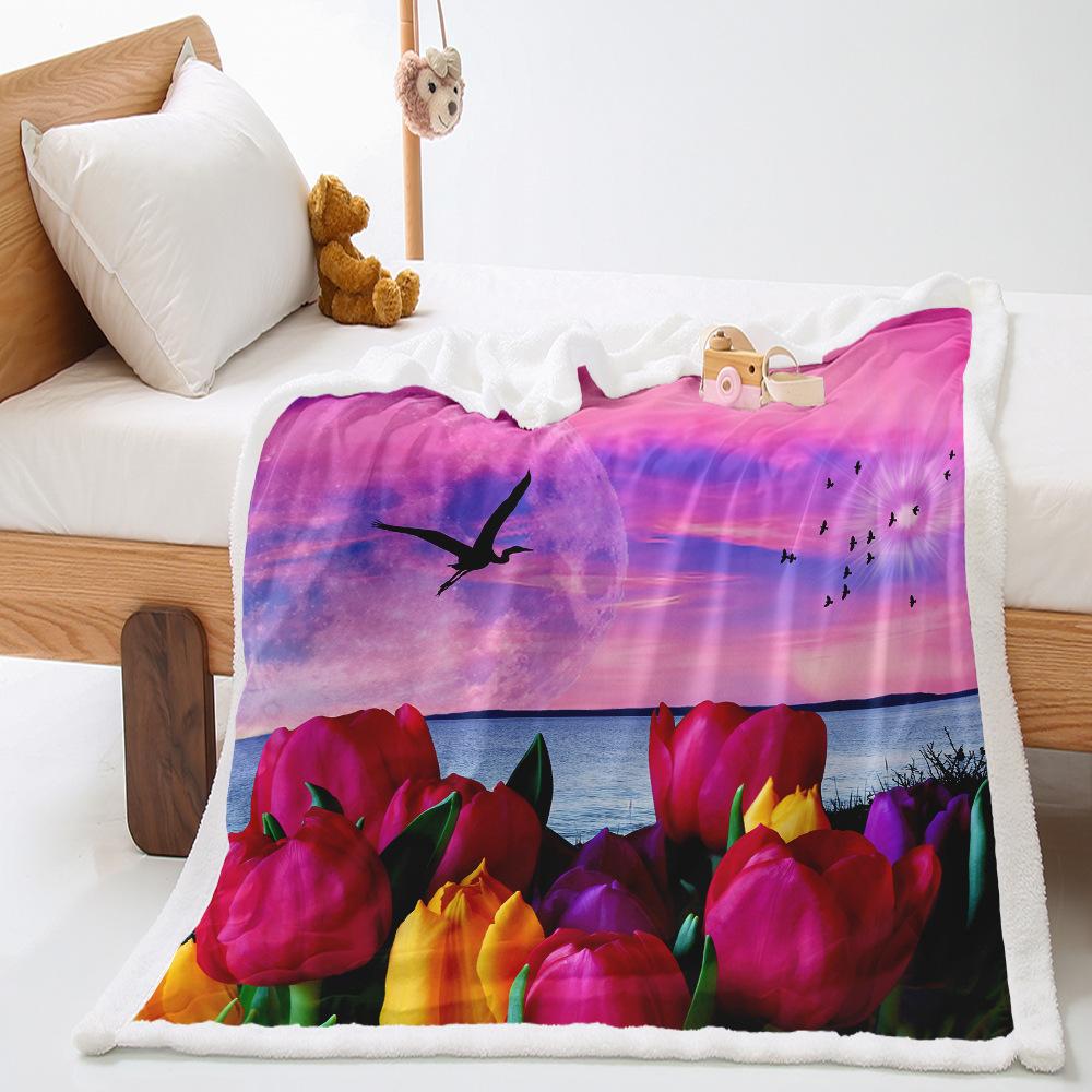 Tulip 2D Digital Printing Thickened Lamb Wool Crystal Fleece Blanket One Piece