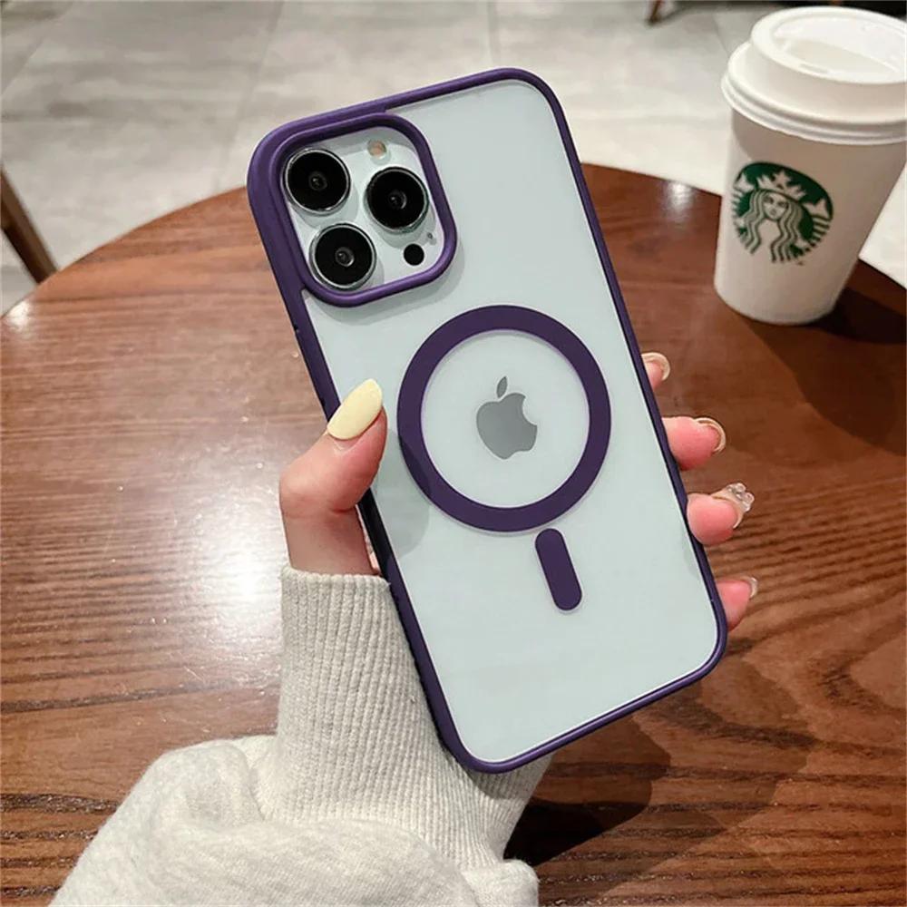 For Magsafe Magnetic Wireless Charging Case For iPhone 16 15 14 13 12 11 Pro Max 16 Plus 12 13 Mini 16e Hard Acrylic Clear Cover