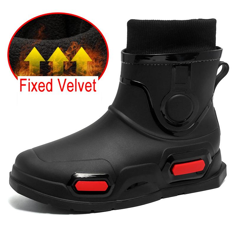 High Quality Men's Rain Boots Mid-calf Waterproof Work Boot Spring Fall Fishing Boots Men New Keep Warm Winter Rubber Rain Shoes