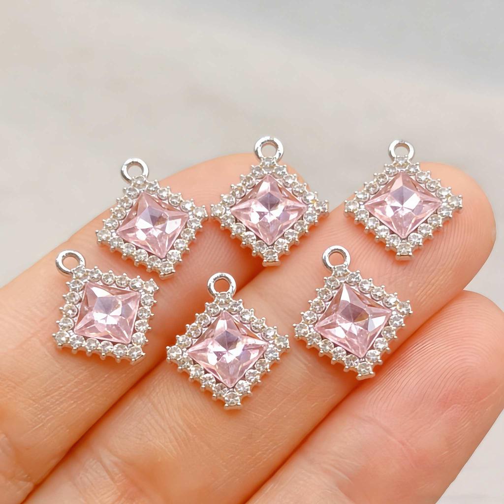 6pcs Rhinestone Alloy Pendants Square Charms For Jewelry Making Handmade Necklace Earrings DIY accessories