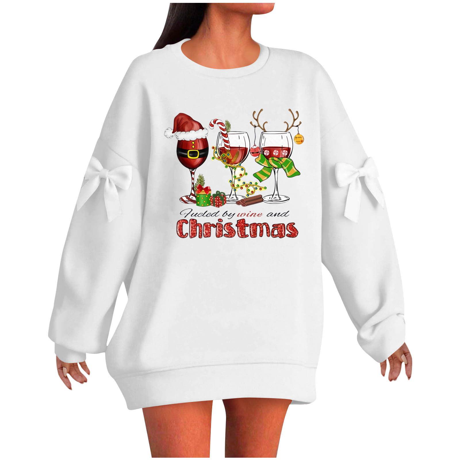 

Женский рождественский пуловер с принтом и бантом, с круглым вырезом, длинными рукавами, свободного кроя S