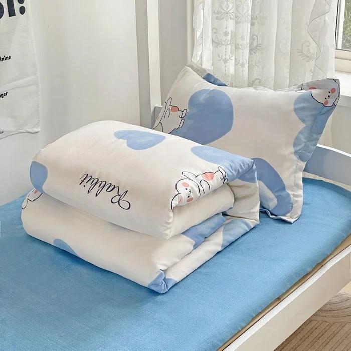 Plant Cashmere Student Dormitory Three-piece Bed Kit Single Double Household Bed Sheet Quilt Cover Popular