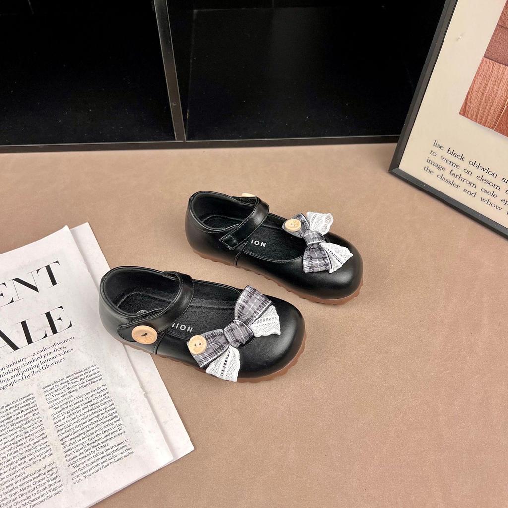 2026 Girls' Bowknot Leather Velcro Mary Jane Shoes - Soft Sole, Versatile, Shallow Cut Princess Style